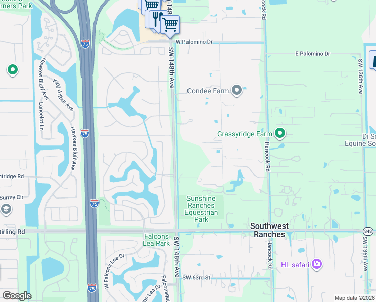 map of restaurants, bars, coffee shops, grocery stores, and more near 5500 Volunteer Road in Southwest Ranches