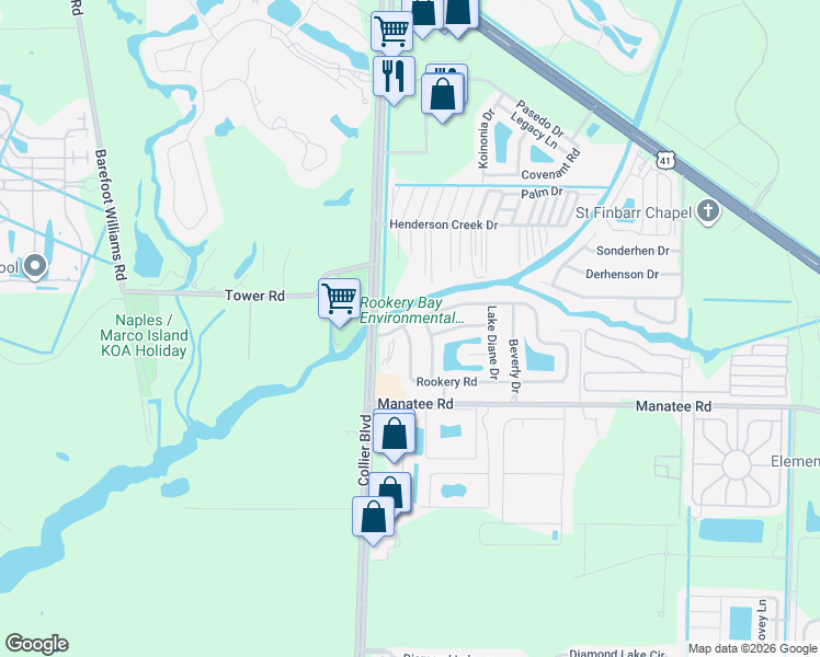 map of restaurants, bars, coffee shops, grocery stores, and more near in Collier County