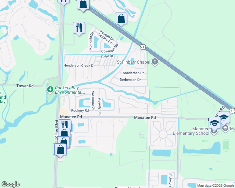 map of restaurants, bars, coffee shops, grocery stores, and more near 1231 Skyline Drive in Naples