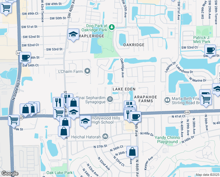 map of restaurants, bars, coffee shops, grocery stores, and more near 5725 Ashwood Circle in Fort Lauderdale
