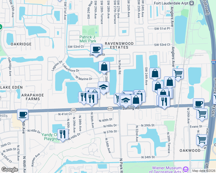 map of restaurants, bars, coffee shops, grocery stores, and more near 5566 Southwest 28th Terrace in Fort Lauderdale