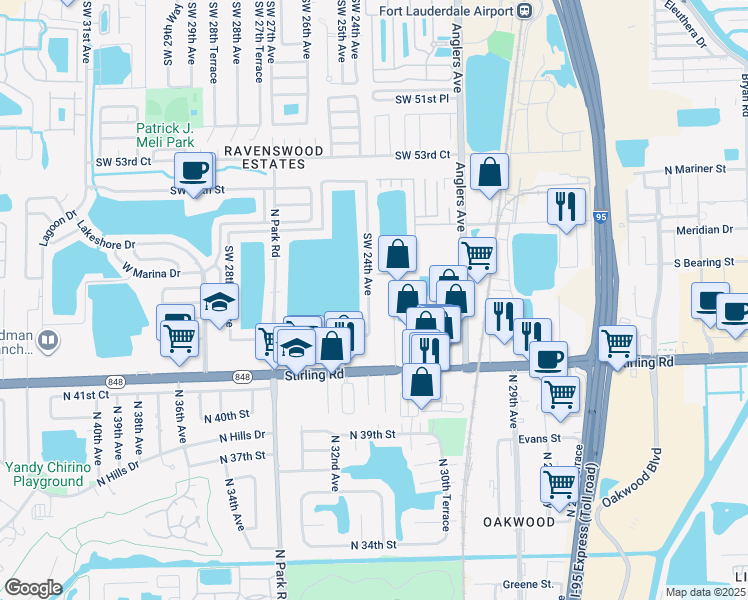 map of restaurants, bars, coffee shops, grocery stores, and more near 2345 West Lake Drive in Fort Lauderdale