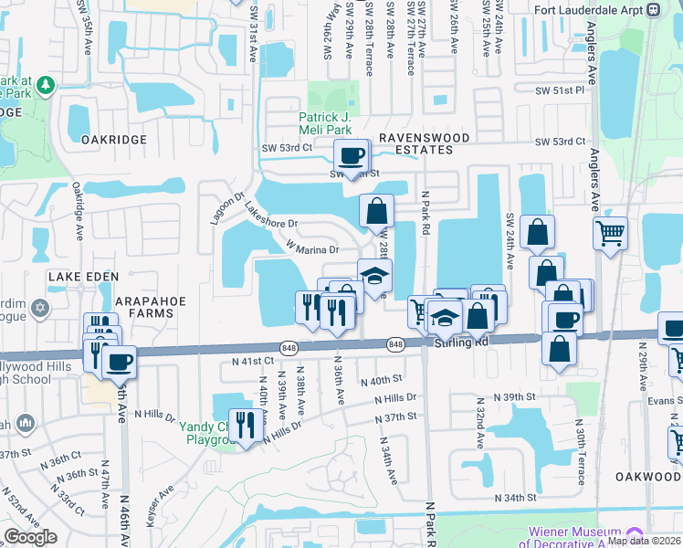 map of restaurants, bars, coffee shops, grocery stores, and more near 2931 Southwest 58th Street in Fort Lauderdale