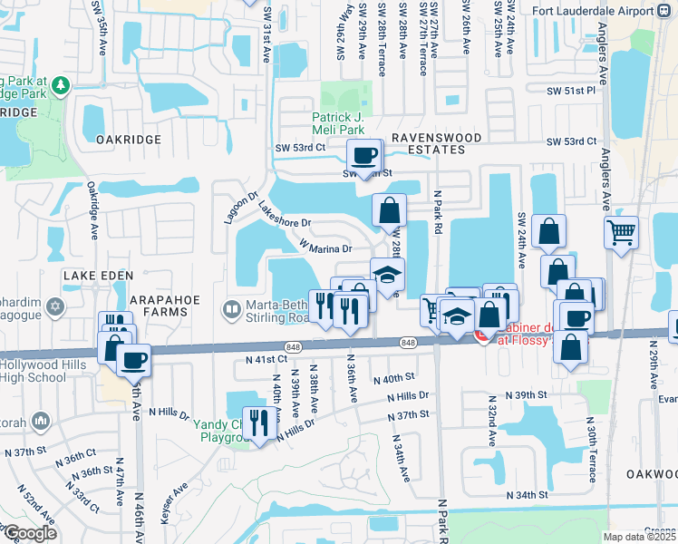 map of restaurants, bars, coffee shops, grocery stores, and more near 2931 Southwest 58th Street in Fort Lauderdale