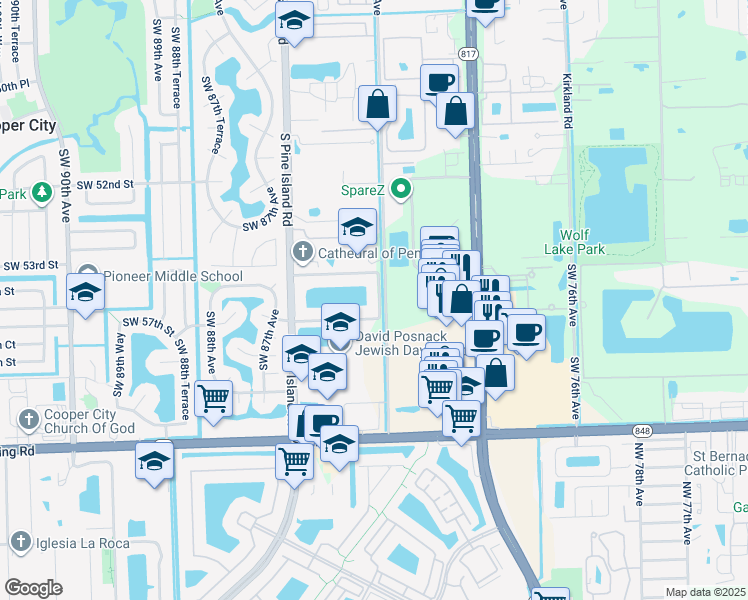map of restaurants, bars, coffee shops, grocery stores, and more near 5601 Southwest 82nd Avenue in Davie