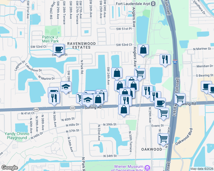 map of restaurants, bars, coffee shops, grocery stores, and more near 2345 West Lake Drive in Fort Lauderdale