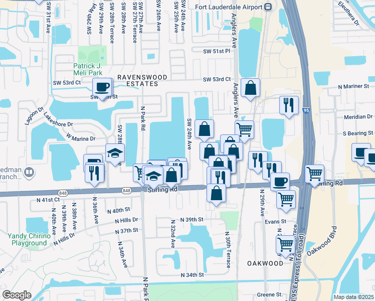 map of restaurants, bars, coffee shops, grocery stores, and more near 2345 West Lake Drive in Fort Lauderdale