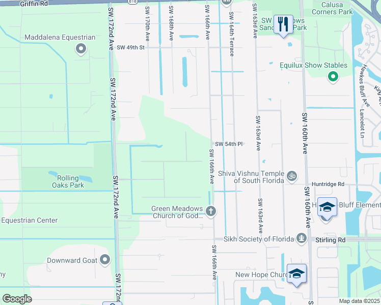 map of restaurants, bars, coffee shops, grocery stores, and more near 16725 Stratford Court in Southwest Ranches