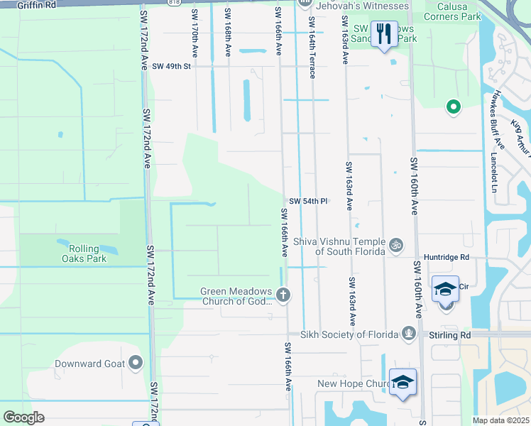 map of restaurants, bars, coffee shops, grocery stores, and more near 16725 Stratford Court in Southwest Ranches