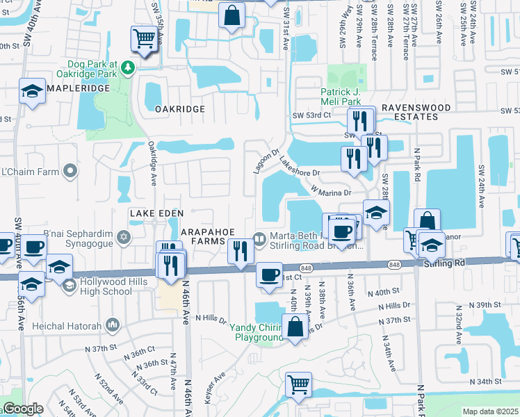 map of restaurants, bars, coffee shops, grocery stores, and more near 5724 Lagoon Drive in Fort Lauderdale