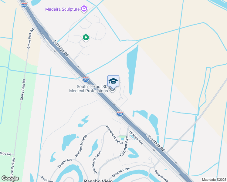 map of restaurants, bars, coffee shops, grocery stores, and more near 10650 Frontage Road in Olmito
