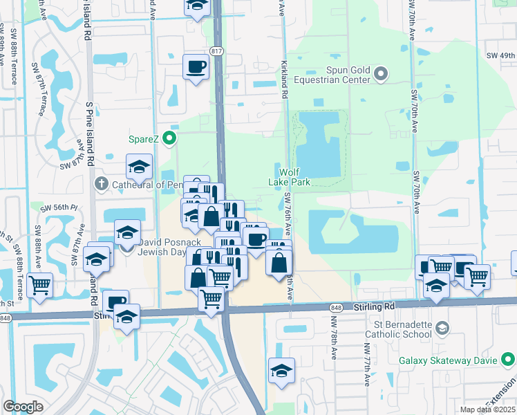 map of restaurants, bars, coffee shops, grocery stores, and more near 5560 South University Drive in Davie