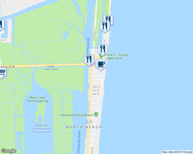 map of restaurants, bars, coffee shops, grocery stores, and more near 319 Desoto Street in Hollywood