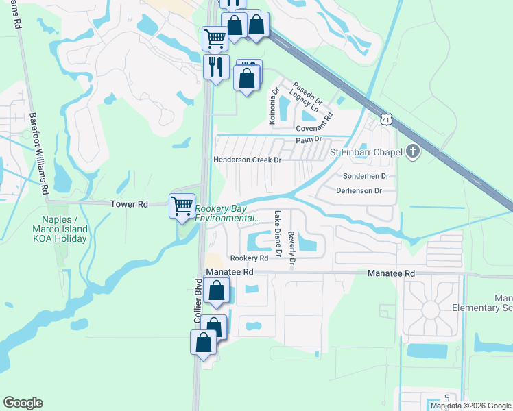 map of restaurants, bars, coffee shops, grocery stores, and more near 14 Walnut Street in Naples