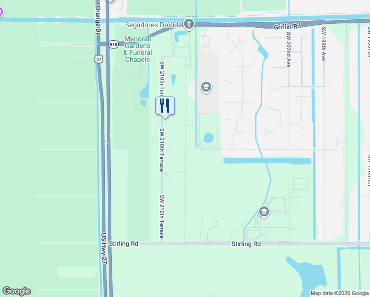 map of restaurants, bars, coffee shops, grocery stores, and more near 5385 Southwest 208th Lane in Southwest Ranches