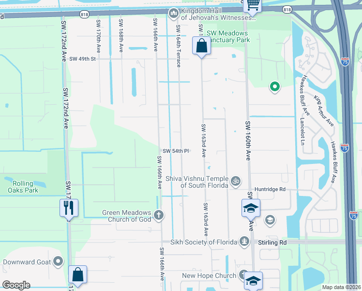 map of restaurants, bars, coffee shops, grocery stores, and more near 5401 Southwest 164th Terrace in Southwest Ranches
