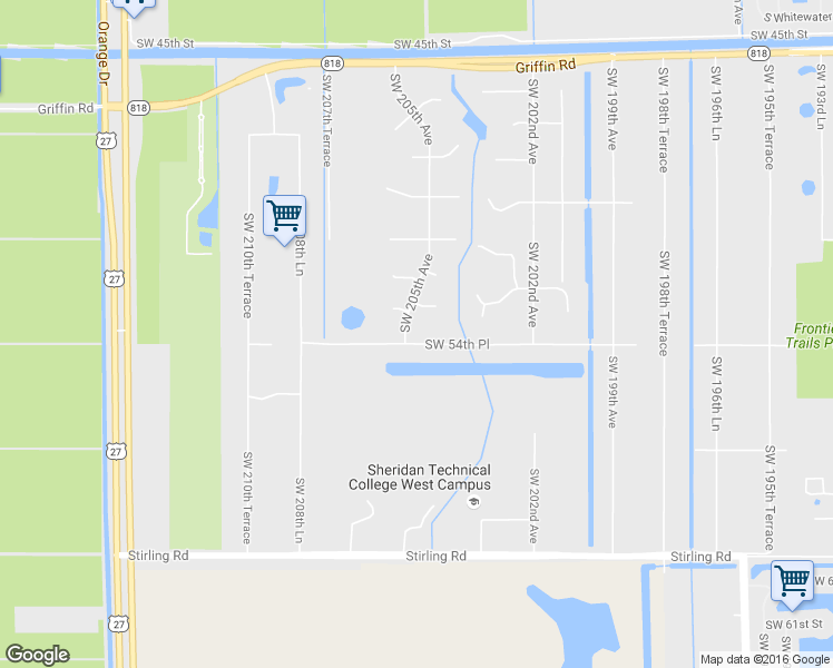 map of restaurants, bars, coffee shops, grocery stores, and more near 20427 Southwest 54th Place in Fort Lauderdale