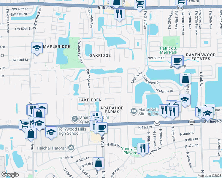 map of restaurants, bars, coffee shops, grocery stores, and more near 5680 Manor Oak Avenue in Fort Lauderdale