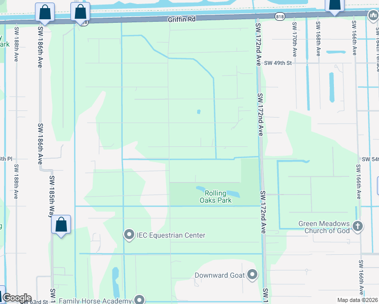 map of restaurants, bars, coffee shops, grocery stores, and more near 17600 Southwest 54th Street in Southwest Ranches