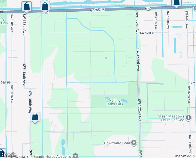 map of restaurants, bars, coffee shops, grocery stores, and more near 17750 Southwest 54th Street in Southwest Ranches