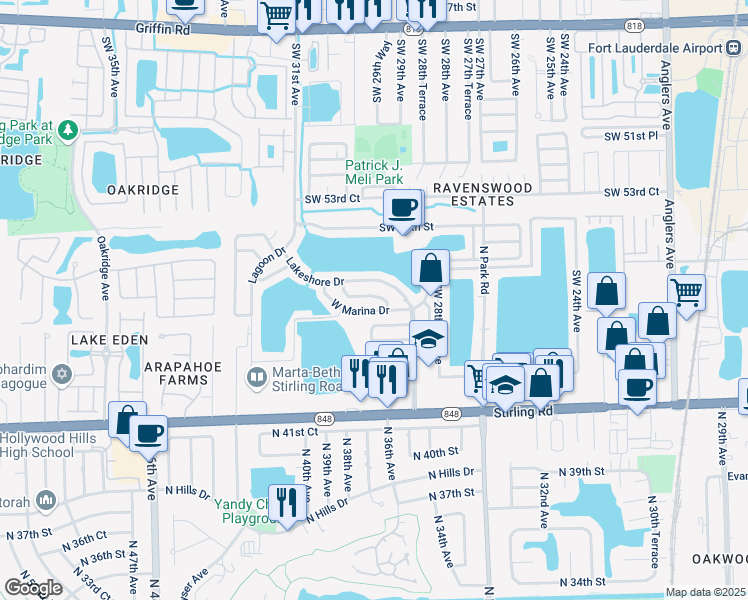 map of restaurants, bars, coffee shops, grocery stores, and more near 2922 Harbor Lane in Fort Lauderdale