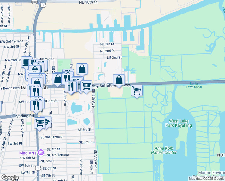 map of restaurants, bars, coffee shops, grocery stores, and more near 700 East Dania Beach Boulevard in Dania Beach