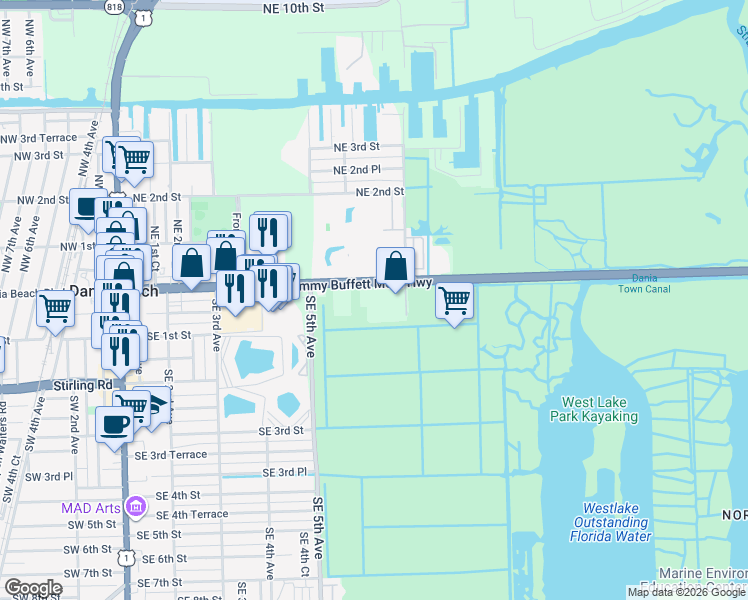 map of restaurants, bars, coffee shops, grocery stores, and more near 700 East Dania Beach Boulevard in Dania Beach