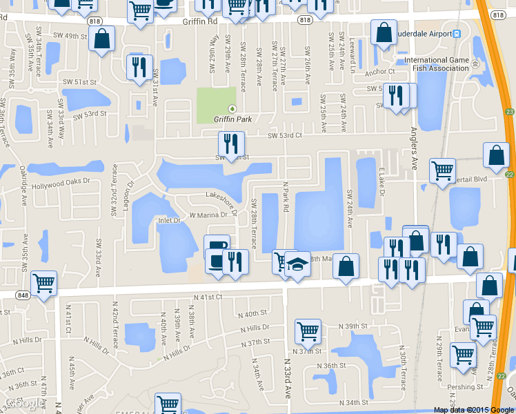 map of restaurants, bars, coffee shops, grocery stores, and more near 5524 Southwest 28th Terrace in Fort Lauderdale
