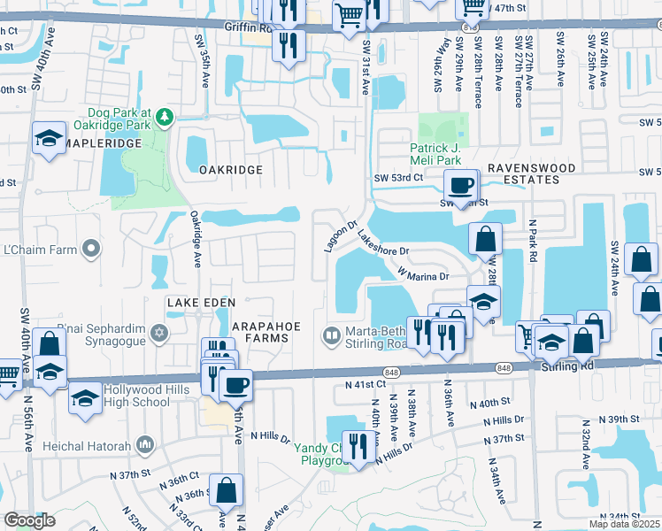 map of restaurants, bars, coffee shops, grocery stores, and more near 5624 Lagoon Drive in Fort Lauderdale