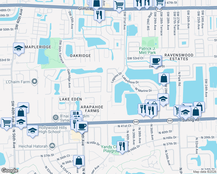 map of restaurants, bars, coffee shops, grocery stores, and more near 5610 Southwest 32nd Terrace in Fort Lauderdale