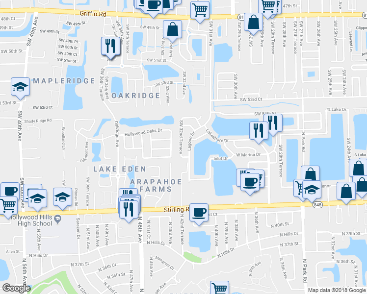 map of restaurants, bars, coffee shops, grocery stores, and more near 5610 Southwest 32nd Terrace in Fort Lauderdale