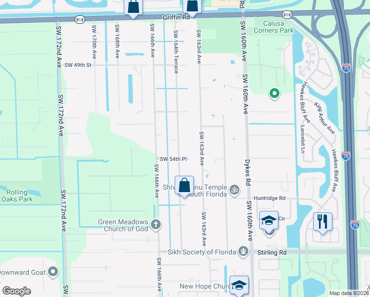 map of restaurants, bars, coffee shops, grocery stores, and more near 5400 Southwest 164th Terrace in Southwest Ranches