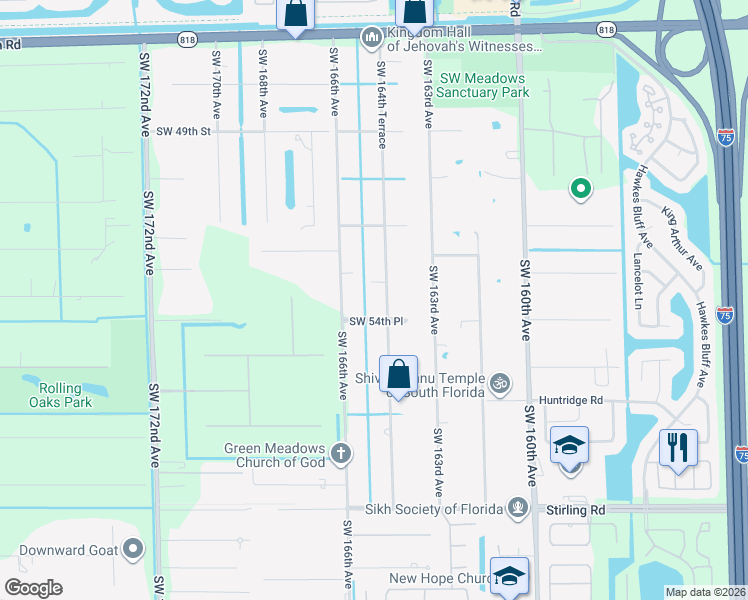 map of restaurants, bars, coffee shops, grocery stores, and more near 5401 Southwest 164th Terrace in Southwest Ranches