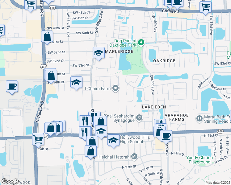 map of restaurants, bars, coffee shops, grocery stores, and more near 5511 Woodland Lane in Fort Lauderdale
