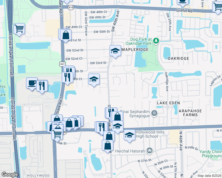map of restaurants, bars, coffee shops, grocery stores, and more near 3921 Southwest 56th Street in Fort Lauderdale