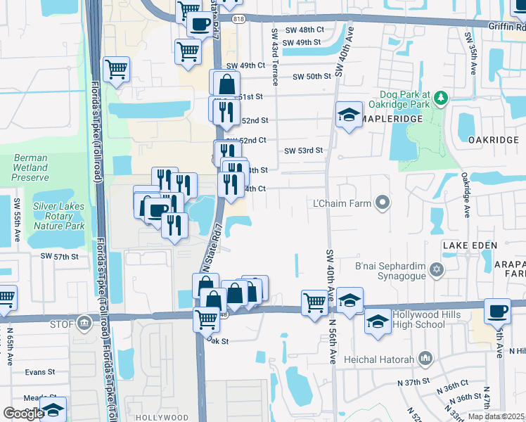 map of restaurants, bars, coffee shops, grocery stores, and more near 5531 Southwest 44th Avenue in Fort Lauderdale