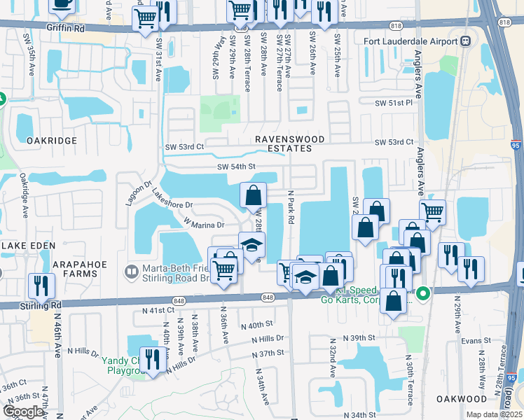 map of restaurants, bars, coffee shops, grocery stores, and more near 5524 Southwest 28th Terrace in Fort Lauderdale