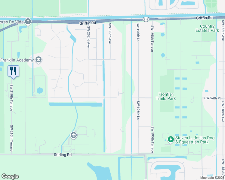 map of restaurants, bars, coffee shops, grocery stores, and more near 5330 Southwest 199th Avenue in Fort Lauderdale