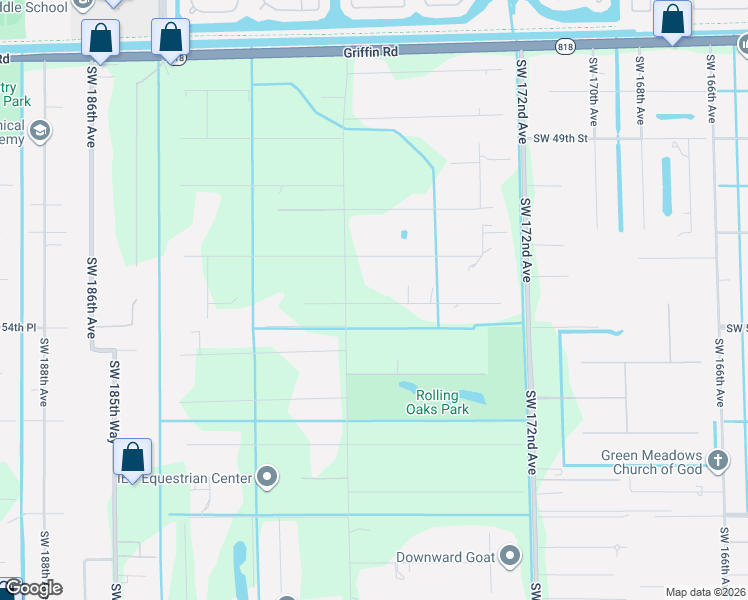 map of restaurants, bars, coffee shops, grocery stores, and more near 17750 Southwest 54th Street in Southwest Ranches