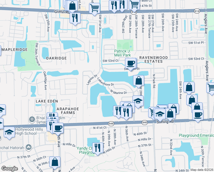 map of restaurants, bars, coffee shops, grocery stores, and more near 3040 Lakeshore Drive in Fort Lauderdale