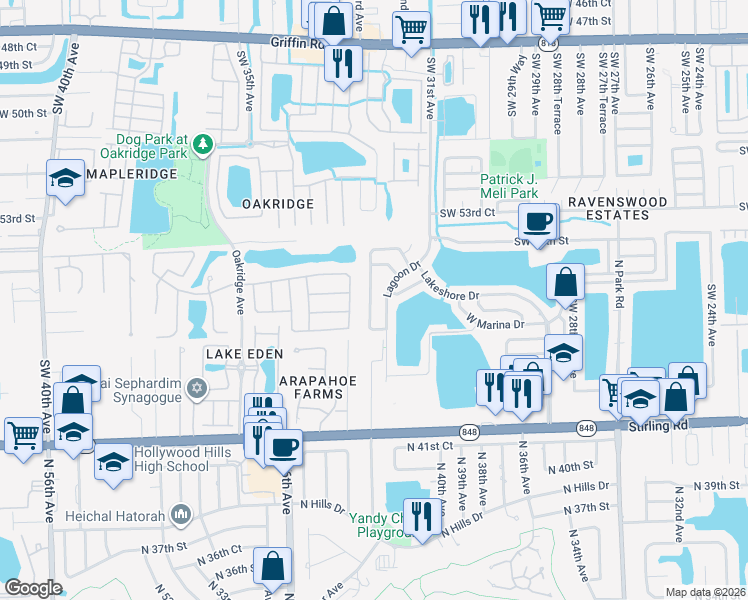 map of restaurants, bars, coffee shops, grocery stores, and more near 5610 Southwest 32nd Terrace in Fort Lauderdale
