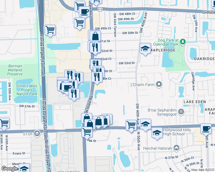 map of restaurants, bars, coffee shops, grocery stores, and more near 5531 Southwest 44th Avenue in Fort Lauderdale