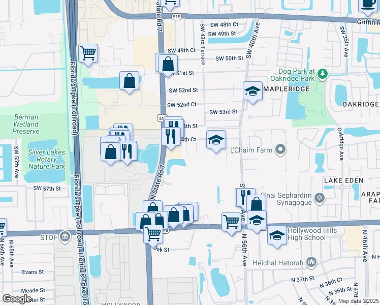 map of restaurants, bars, coffee shops, grocery stores, and more near 5531 Southwest 44th Avenue in Fort Lauderdale