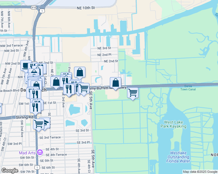 map of restaurants, bars, coffee shops, grocery stores, and more near 700 East Dania Beach Boulevard in Dania Beach