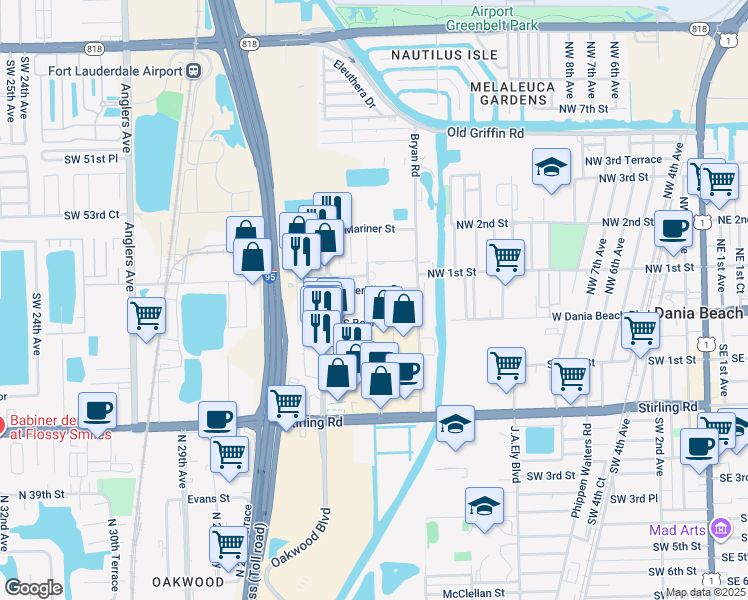 map of restaurants, bars, coffee shops, grocery stores, and more near 1798-1801 NW 1st St in Dania Beach