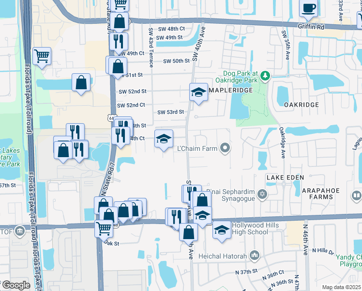 map of restaurants, bars, coffee shops, grocery stores, and more near 4031 Southwest 54th Court in Fort Lauderdale