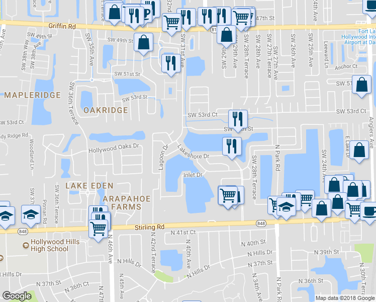 map of restaurants, bars, coffee shops, grocery stores, and more near 3055 Lakeshore Drive in Fort Lauderdale