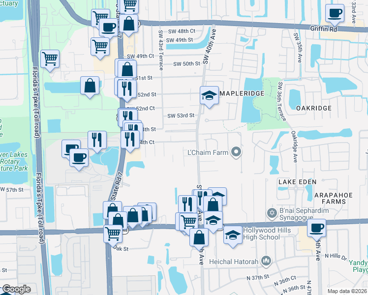 map of restaurants, bars, coffee shops, grocery stores, and more near 4031 Southwest 54th Court in Fort Lauderdale