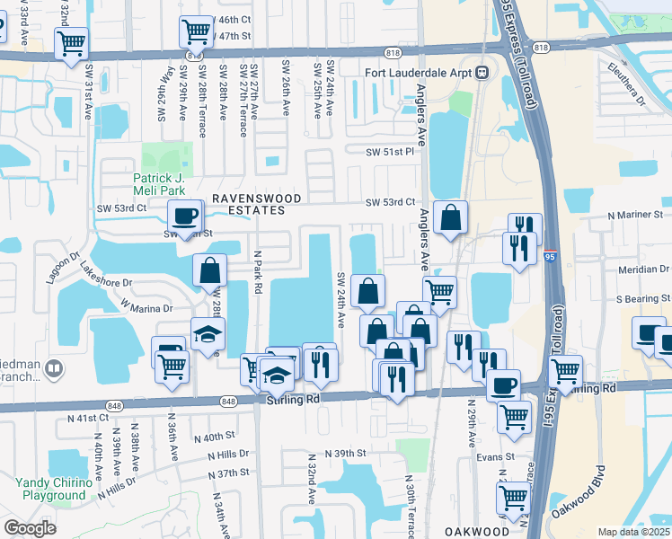 map of restaurants, bars, coffee shops, grocery stores, and more near 5532 West Lake Drive in Fort Lauderdale