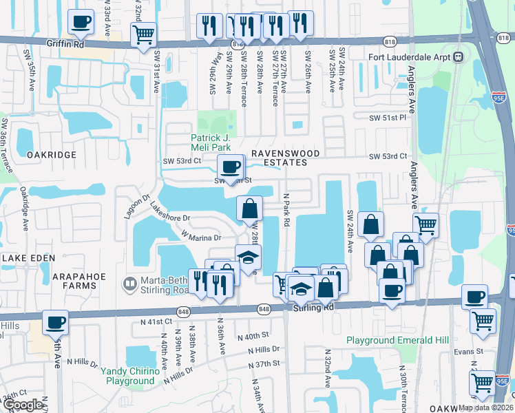 map of restaurants, bars, coffee shops, grocery stores, and more near 2782 East Marina Drive in Fort Lauderdale